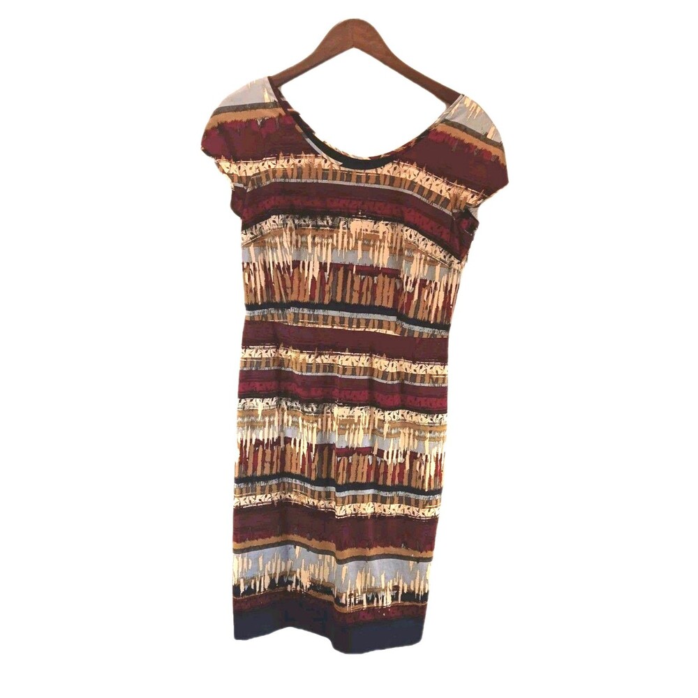 Pendleton Aztec Southwest Ikat Stripe Sheath Dress Size 8 Burgundy Blue Cotton